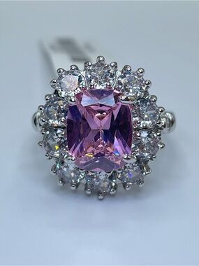Swarovski Crystal Elements Pink White Halo Statement Ring Glam Sz 6